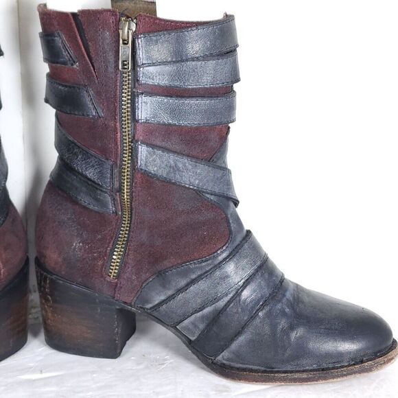 Freebird By Steven Women’s Colt US9 Black Leather Distressd Strappy Biker Boots - Picture 7 of 15